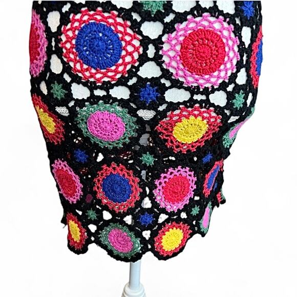H&M crochet mini dress multicolor square boho festival coverup hippie swimwear - Picture 5 of 8